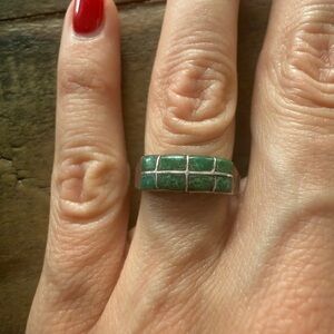Vintage Native Navajo Handmade Cerillos Turquoise Sterling Silver Ring Size 6.5